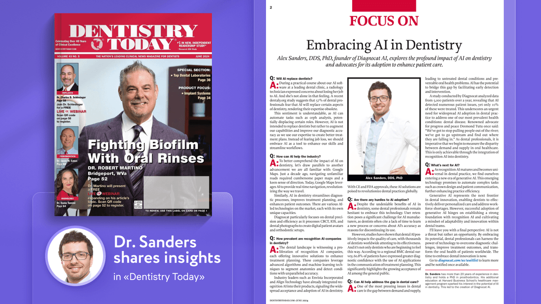 FOCUS ON: Embracing AI in Dentistry. Dr. Alex Sanders shares insights in «Dentistry Today»